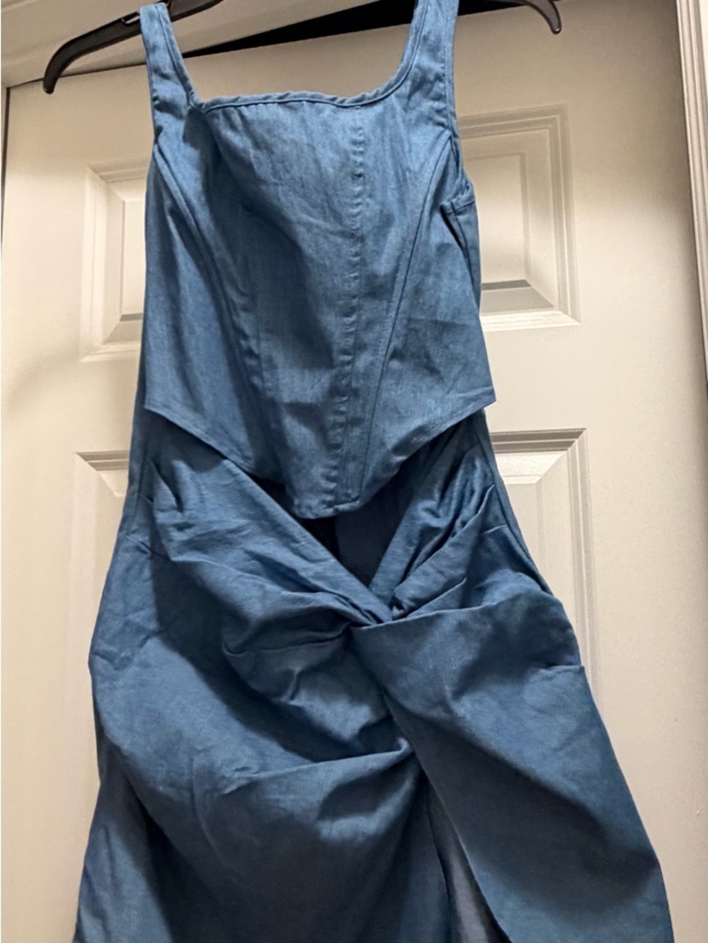 Denim-Style Asymmetrical Blue Midi Skirt